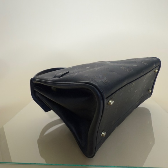 MCM Black Monogram Gold Hardware Box Kelly Top Handle Satchel Bag - Picture 6 of 15